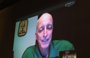 Dave Strader connects via Skype at the Talk of the Town event