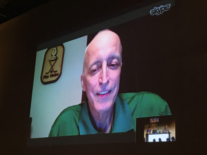 Dave Strader connects via Skype at the Talk of the Town event