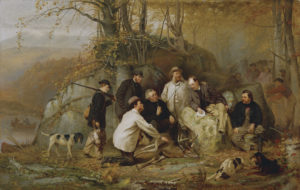 DTR352683 Claiming the Shot: After the Hunt in the Adirondacks, 1865 (oil on canvas) by Brown, John George (1831-1913); 81.3x127 cm; Detroit Institute of Arts, USA; Founders Society Purchase, R.H. Tannahill Foundation fund; PERMISSION REQUIRED FOR NON EDITORIAL USAGE; American, out of copyright PLEASE NOTE: The Bridgeman Art Library works with the owner of this image to clear permission. If you wish to reproduce this image, please inform us so we can clear permission for you.