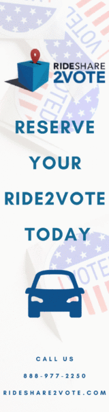 Rideshare2Vote Website banner 160 x 600 (pixels)